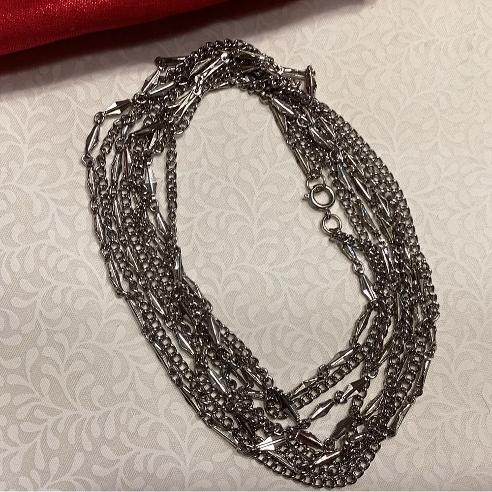 Shiny Double Chain Silvertone Long Necklace - Picture 4 of 9